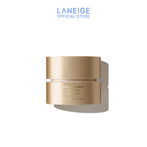 Front-facing image of Laneige Perfect Renew 3X Cream Advanced in a luxurious gold jar designed for anti-wrinkle and firming care.