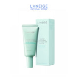 A light teal tube of Laneige Smoothie Makeup Serum sits upright against its matching box, showcasing the product's pore-blurring and hydrating benefits as a serum primer.