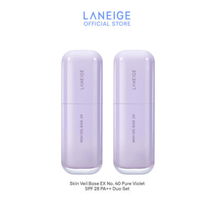 LANEIGE Skin Veil Base EX No. 40 Pure Violet SPF 28 PA++ Duo Set featuring two lavender-toned bottles displayed on a clean background