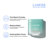 A jar of Laneige Cica Sleeping Mask, a soothing balm-cream formulated with a Cica Repair Complex to protect and strengthen sensitive skin overnight, sits center stage.