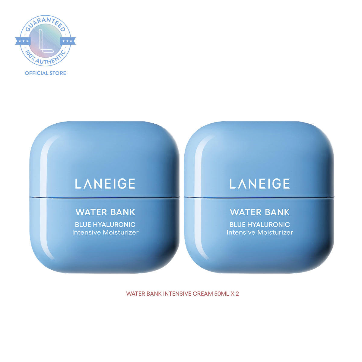 Laneige Water Bank Blue Intensive Cream 50ml Duo Set, a clinically proven hydrating cream for a strong barrier and glowing skin.