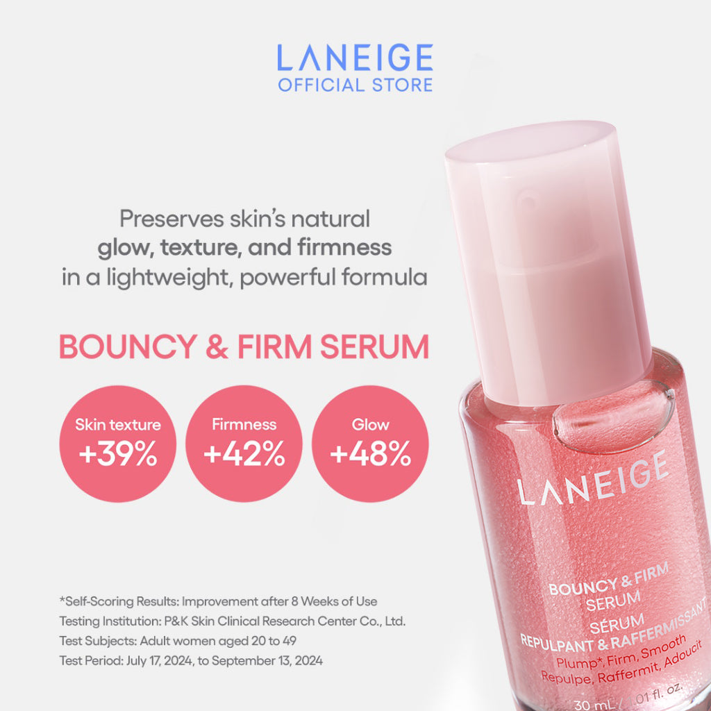 Benefits of LANEIGE Bouncy & Firm Serum: Preserves glow, texture, and firmness in a lightweight, effective formula.