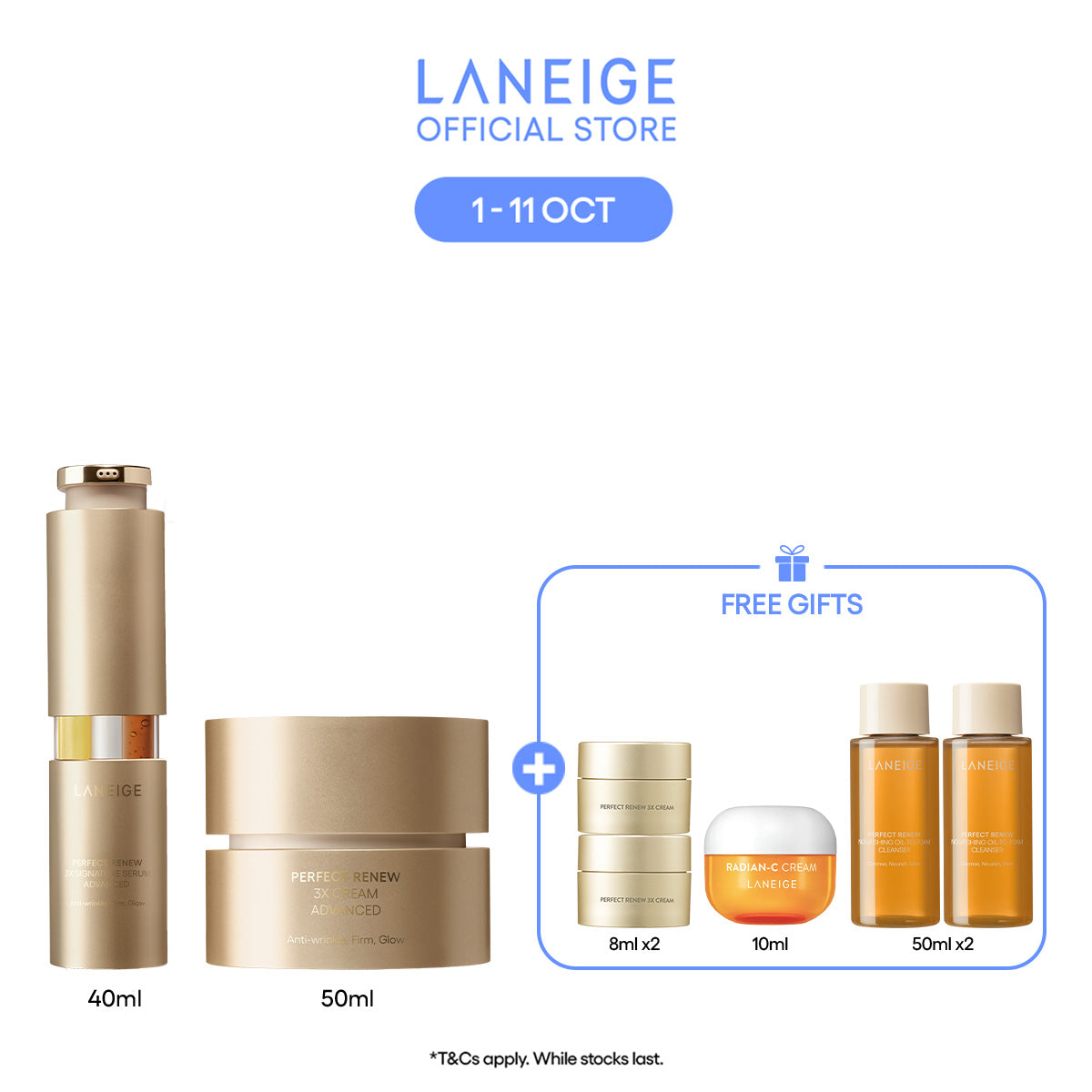 (Best Pairing Set) Perfect Renew 3X Anti-Aging Care Set - Serum, Cream for youthful skin