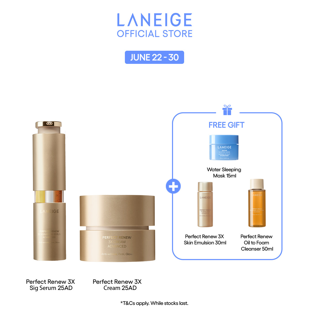 (Best Pairing Set) Perfect Renew 3X Anti-Aging Care Set - Serum, Cream for youthful skin
