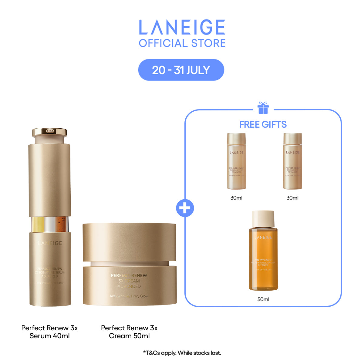 (Best Pairing Set) Perfect Renew 3X Anti-Aging Care Set - Serum, Cream for youthful skin