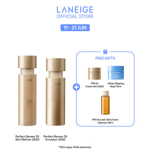 (Best Pairing Set) Perfect Renew 3X Anti-Aging Routine Set - Emulsion, Toner, Essence, Lightweight Mosituriser