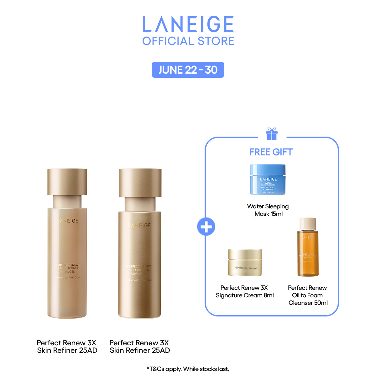 (Best Pairing Set) Perfect Renew 3X Anti-Aging Routine Set - Emulsion, Toner, Essence, Lightweight Mosituriser
