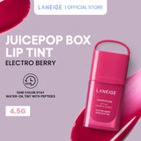(NEW LAUNCH ) LANEIGE Juicepop Box Lip Tint 4.5g (Select from 8 Shades) - 12hr Color Stay Water-Oil Tint with Peptides Polypeptide, Ceramides
