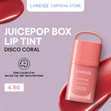 (NEW LAUNCH ) LANEIGE Juicepop Box Lip Tint 4.5g (Select from 8 Shades) - 12hr Color Stay Water-Oil Tint with Peptides Polypeptide, Ceramides