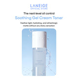 A bottle of Laneige Cream Skin Zincpeptide 2-in-1 Toner & Gel Moisturizer is shown submerged in water, highlighting its feather-light, hydrating, and refreshingly matte texture as advertised.