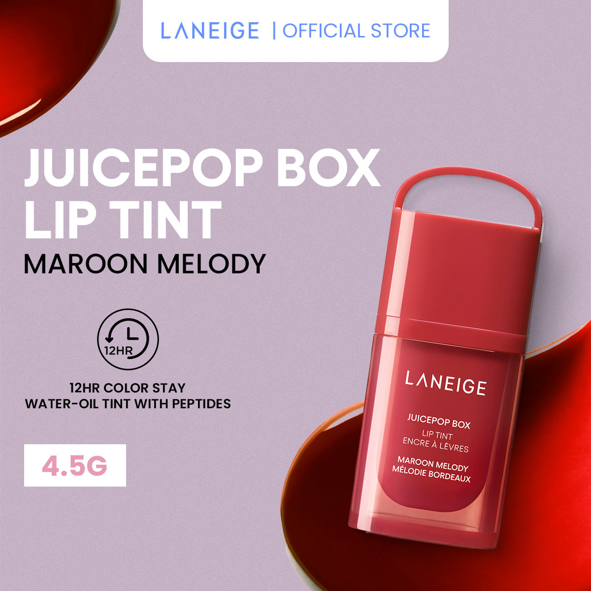 [LANEIGE Official] Juicepop Box Lip Tint 4.5g  - 12hr Color Stay Water-Oil Tint with Peptides Polypeptide, Ceramides