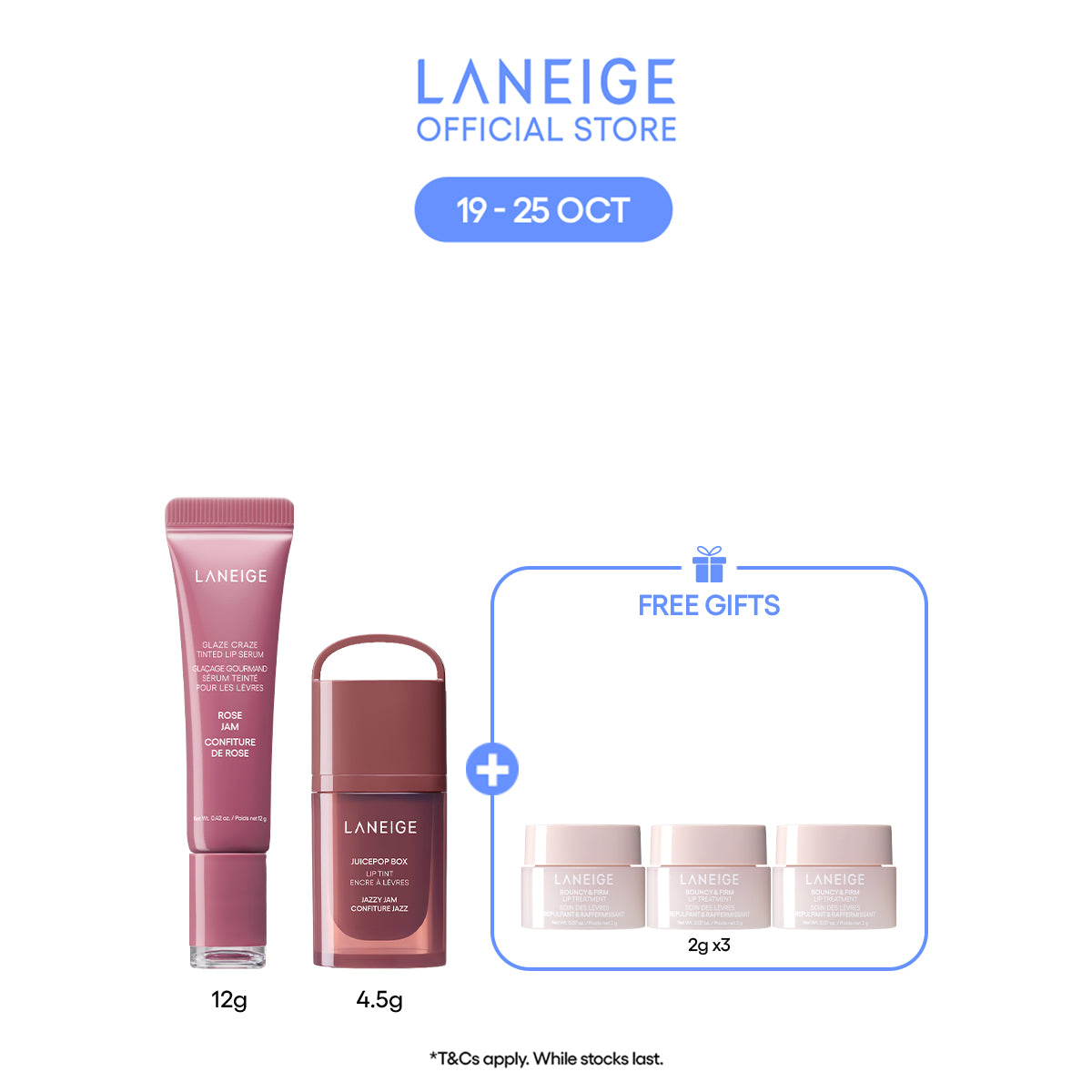 [LANEIGE Official] Soft Glam Lip Duo Set - Glaze Craze Rose Jam 12g + JuicePop Box Jazzy Jam 4.5g