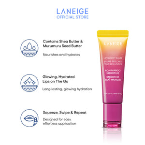 (NEW LAUNCH) Lip Glowy Balm 10g [Acai Mango Smoothie Collection] - Hydrates, Smoothes & Nourishes Dry Lips