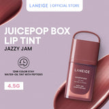 (NEW LAUNCH ) LANEIGE Juicepop Box Lip Tint 4.5g (Select from 8 Shades) - 12hr Color Stay Water-Oil Tint with Peptides Polypeptide, Ceramides