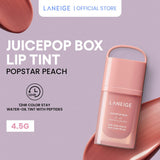 (NEW LAUNCH ) LANEIGE Juicepop Box Lip Tint 4.5g (Select from 8 Shades) - 12hr Color Stay Water-Oil Tint with Peptides Polypeptide, Ceramides